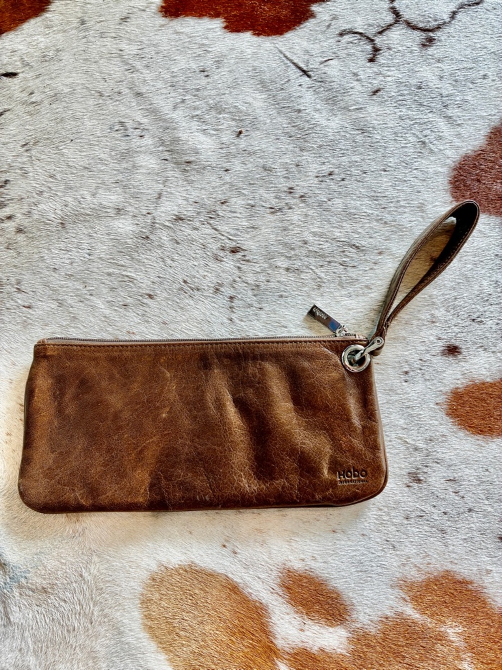 HOBO Brown Leather Wristlet Pouch with Strap